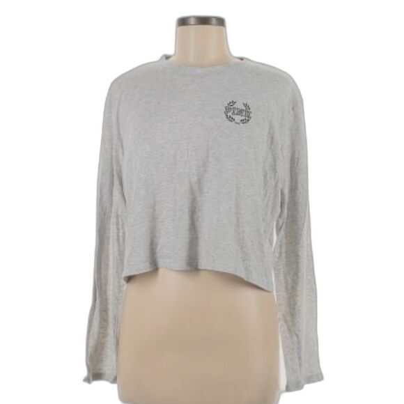 Cropped Gray Long Sleeve Tee PINK Victoria’s Secret Large NWT - Picture 1 of 4